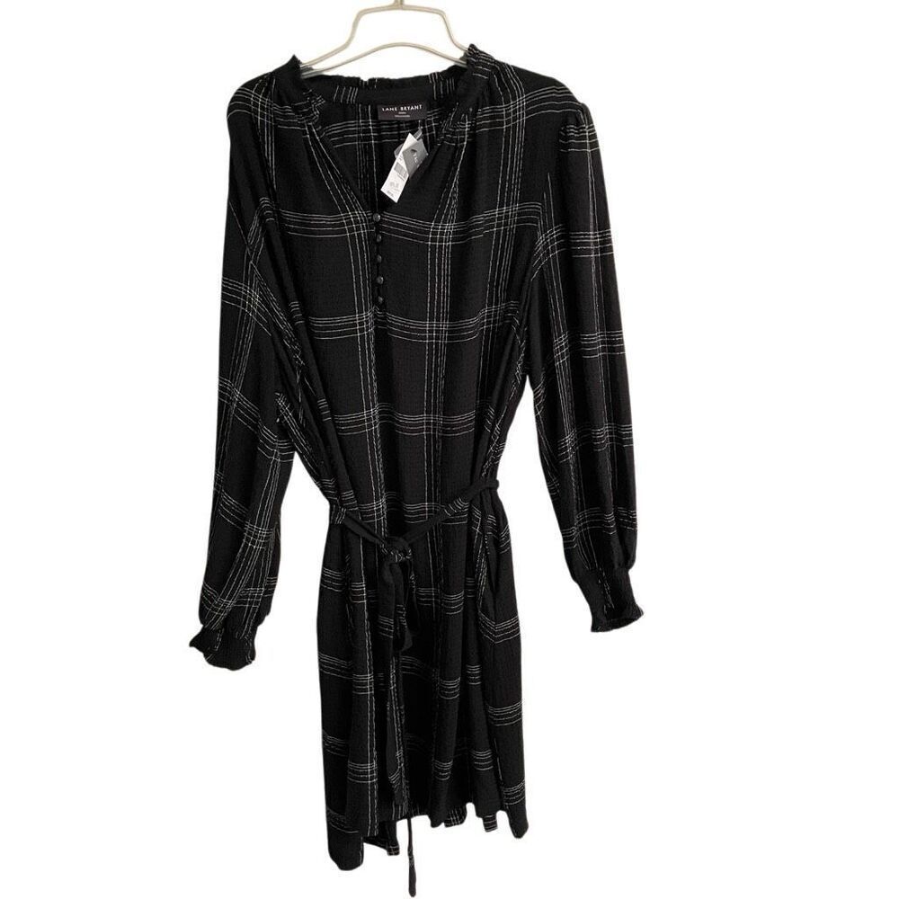 Lane Bryant smocked cuff ruffle neck long sleeve dress‎ women’s 22 belted midi